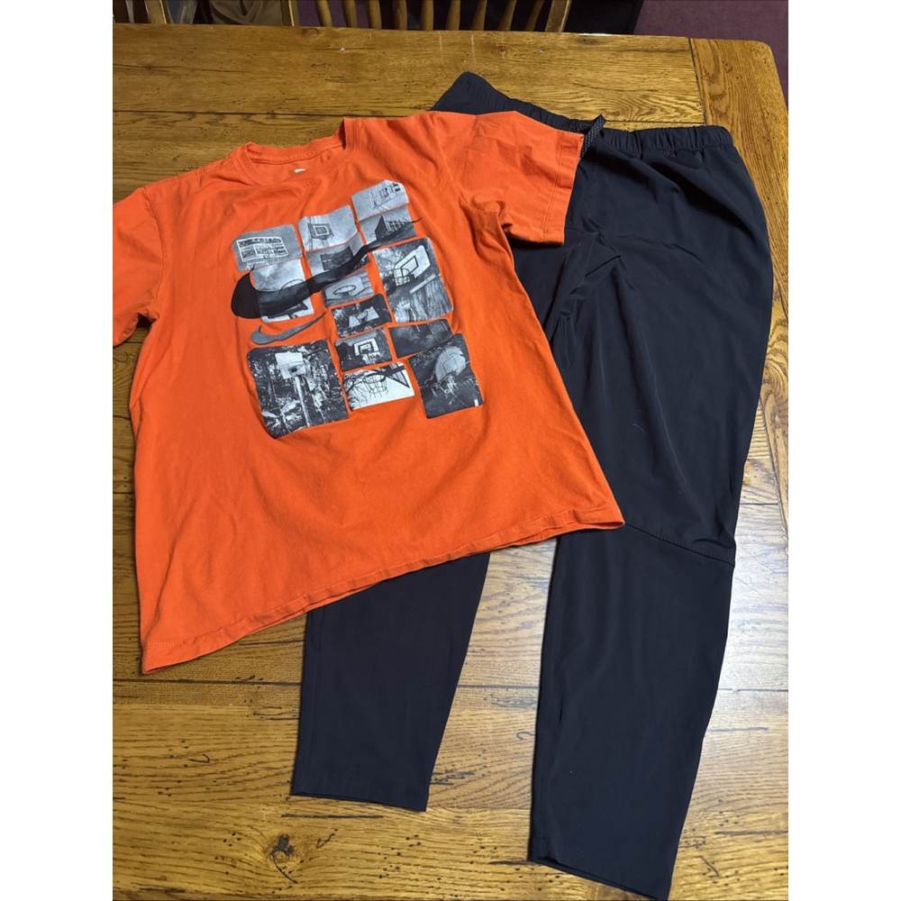 Nike Tee T Shirt Orange Mens Medium Basketball Hoop Fabletics Black Pants Med #9